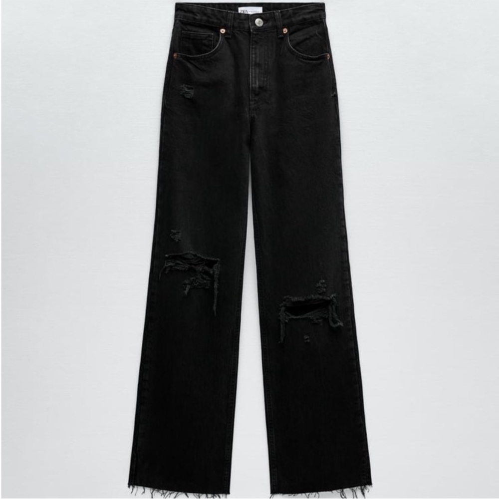 NWT Zara Ripped Wide Leg Jeans